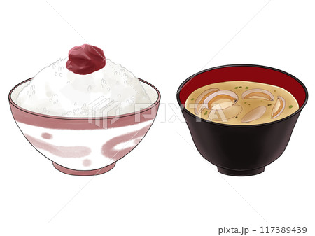 梅干しご飯と味噌汁　 117389439