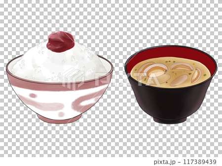 梅干しご飯と味噌汁　 117389439