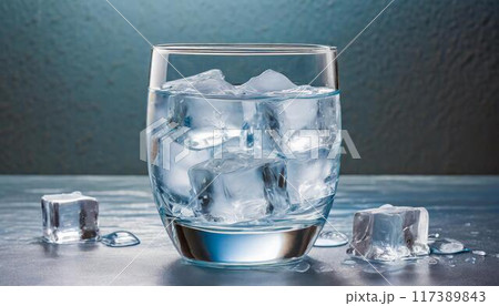 水と氷の入ったグラス 117389843
