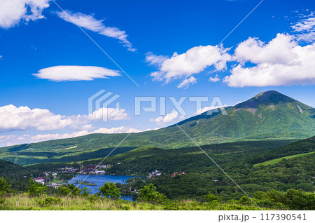 夏の蓼科山と白樺湖 117390541