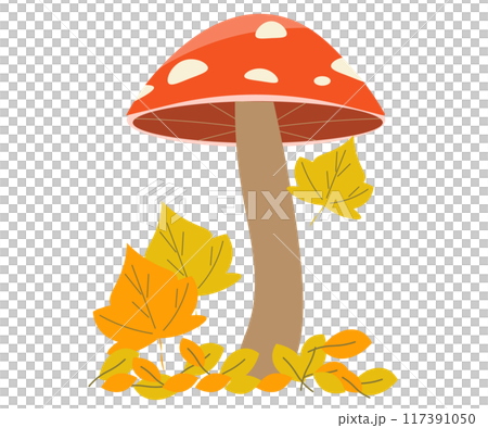 きのこと楓の葉。秋の植物。ベクターイラスト きのこと楓の葉。秋の植物。ベクターイラスト 117391050