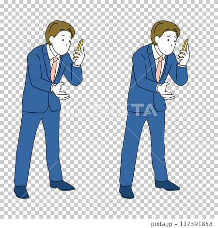 スマホの画面を見ているビジネスパーソン(男性)イラスト素材 スマホの画面を見ているビジネスパーソン(男性)イラスト素材 117391858