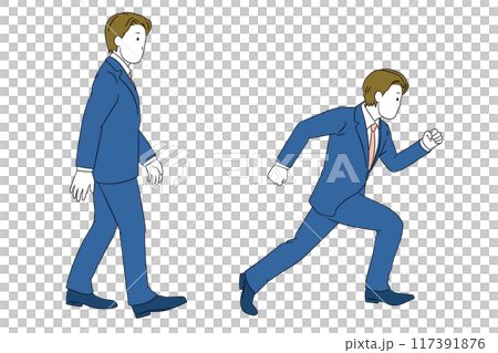 從側面看行走和跑步的商務人士(男)插畫素材 從側面看行走和跑步的商務人士(男)插畫素材 117391876