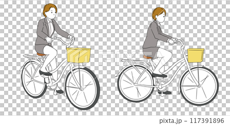 騎自行車的商務人士（女）插畫素材 117391896