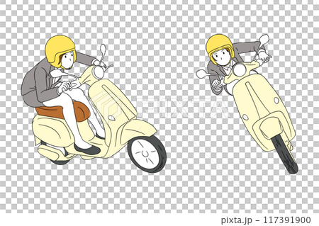 騎著滑板車攻擊角落的商務人士（女）插畫素材 117391900