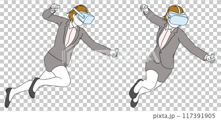 VRゴーグルをかけてバーチャルリアリティでバトルするビジネスパーソン(女性)イラスト素材 VRゴーグルをかけてバーチャルリアリティでバトルするビジネスパーソン(女性)イラスト素材 117391905