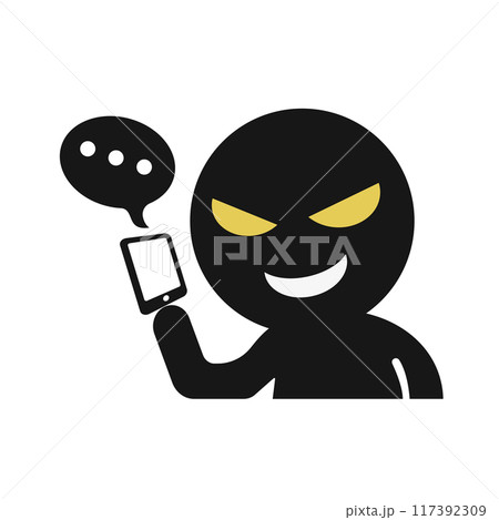 スマホで電話詐欺をする詐欺師 117392309