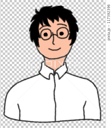 鉛筆畫風格的戴圓眼鏡和白襯衫的人的上半身插圖 117392396