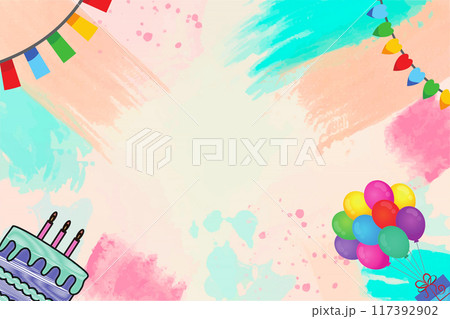 birthday background images Frame of decoration birthday party on a pastel blue background with copy space 117392902