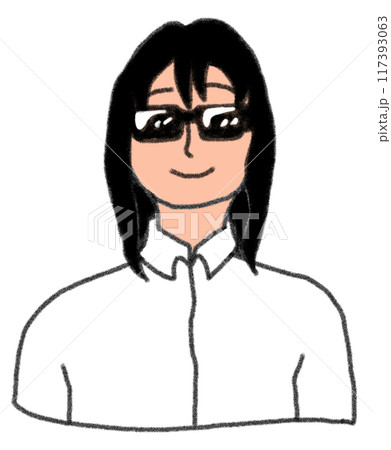 鉛筆画風のサングラスと白シャツを着た人の上半身のイラスト 鉛筆画風のサングラスと白シャツを着た人の上半身のイラスト 117393063