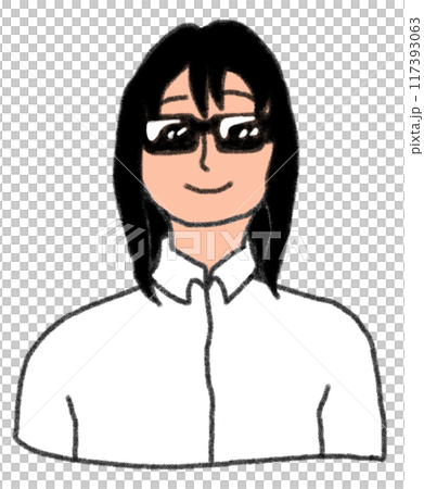 鉛筆画風のサングラスと白シャツを着た人の上半身のイラスト 鉛筆画風のサングラスと白シャツを着た人の上半身のイラスト 117393063