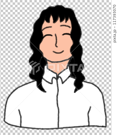 Illustration of the upper body of a smiling person wearing a white shirt in a pencil drawing style Illustration of the upper body of a smiling person wearing a white shirt in a pencil drawing style 117393070