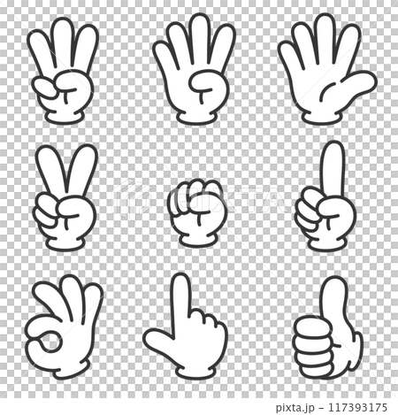 Vector illustrations of various hand signs. You can change the line width of the vector data. 117393175