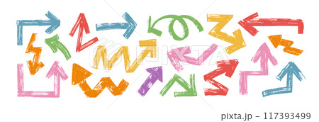 Hand drawn rough arrows vector set, brush stroke design elements, pointer icons 117393499