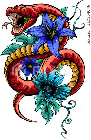 Colorful hand drawn vector illustration of snake 117394046
