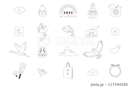 お正月アイコンセット_主線のみ_黒色 117394380