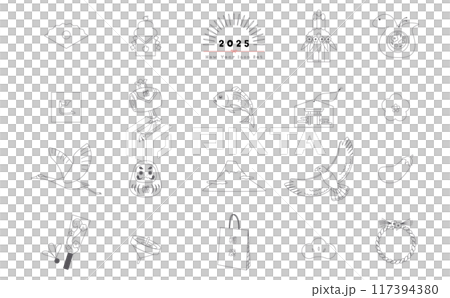 お正月アイコンセット_主線のみ_黒色 117394380