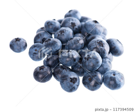 Fresh blueberry isolated on white background. Bilberry or whortleberry berries. Clipping path. 117394509