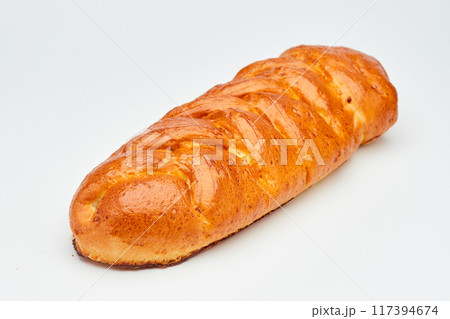 Tasty gluten-free white bread isolated on white background 117394674