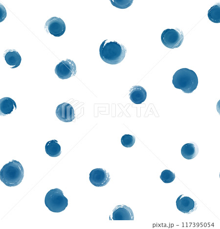 Seamless pattern with blue polka dots. Abstract watercolor modern background, illustration. Template for textile, wallpaper, wrapping paper, etc. 117395054