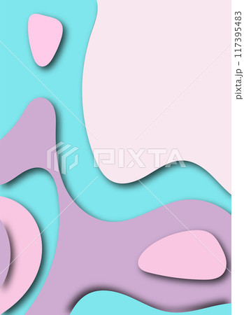 Abstract modern gradient paper cut waves background with shadow decoration. Minimal style dynamic wave pattern creative design. Cute vibrant pastel colors liquid texture element. Vector illustration.  117395483