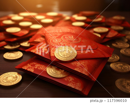 Rich Elegant Traditional Chinese Red Envelope AI Photo Art 117396010