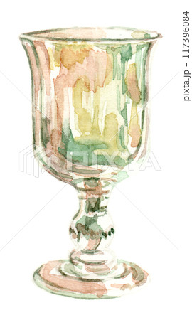 水彩で描いたカラフルなゴブレットグラス 117396084