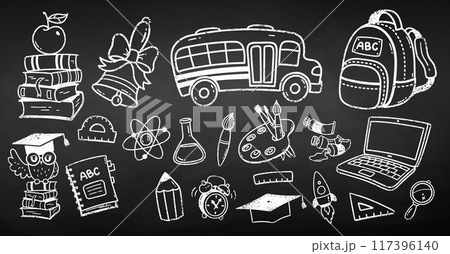 Chalk drawn set of education objects 117396140