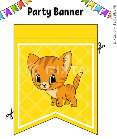 Party banner. With cute cartoon characters. For holidays, birthday, festive. Vector illustration. 117396546