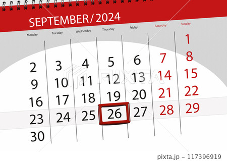 Calendar 2024, deadline, day, month, page, organizer, date, September, thursday, number 26 Calendar 2024, deadline, day, month, page, organizer, date, September, thursday, number 26 117396919