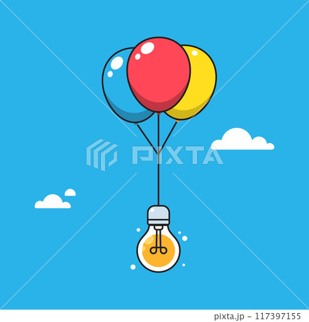 Floating Lamp with Three Balloons. Isolated Vector Illustration 117397155