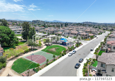 Aerial view of big houses community in Escondido, California Aerial view of big houses community in Escondido, California 117397223