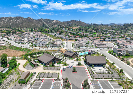 Aerial view of big houses community in Escondido, California 117397224