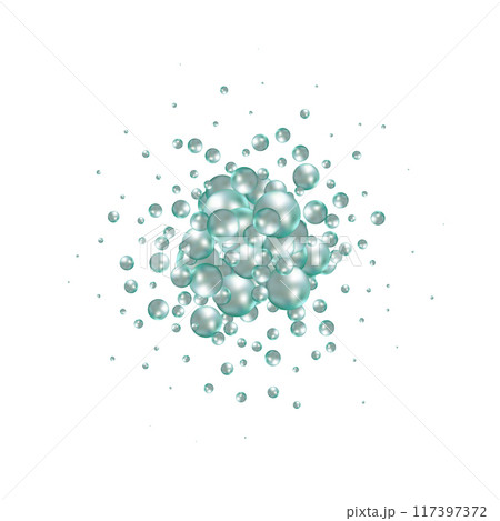 Scattered floating colored spheres on a vibrant background - 3D render. Blue balls. Eps 10 117397372