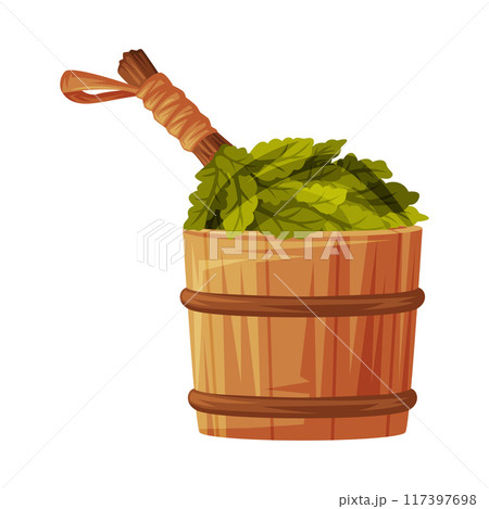 Wooden Barrel and Oak Broom for Sauna as Finland Symbol and Attribute Vector Illustration Wooden Barrel and Oak Broom for Sauna as Finland Symbol and Attribute Vector Illustration 117397698