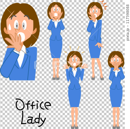 Vector set of surprised expressions of women in suits 117398088