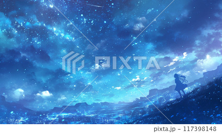 光る草原と星空の風景 光る草原と星空の風景 117398148
