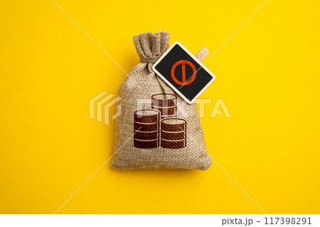 Money bag and NO sign. Freezing money. Blocking the account. Seizure of assets. Insolvency. Lack of funds. Restrictions and sanctions. Money bag and NO sign. Freezing money. Blocking the account. Seizure of assets. Insolvency. Lack of funds. Restrictions and sanctions. 117398291