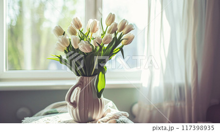 Beautiful bouquet of flowers in a vase. Floral arrangement 117398935