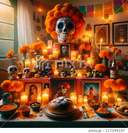 Vibrant Altar Celebrates Life in D a de Muertos Commemorative Tradition Vibrant Altar Celebrates Life in D a de Muertos Commemorative Tradition 117399197