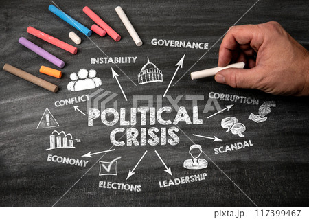 Political Crisis. Black scratched textured chalkboard background Political Crisis. Black scratched textured chalkboard background 117399467