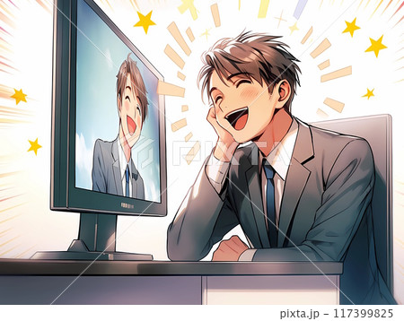 楽しそうにオンラインで話しているビジネスマン 楽しそうにオンラインで話しているビジネスマン 117399825