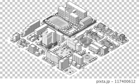 Three-dimensional cityscape seen from above vector illustration 117400612