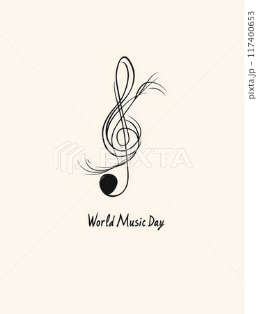 An elegant illustration celebrating World Music Day with a musical treble clef design, emphasizing the beauty of music in a minimalist style. Generative AI 117400653