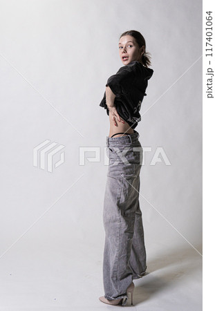 lady hair hand young modern face portrait model look person background white beauty 117401064