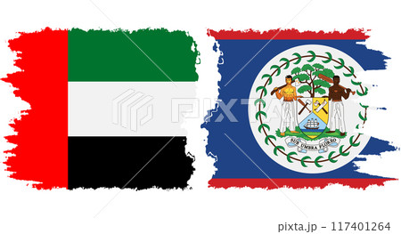 Belize and United Arab Emirates grunge flags connection vector 117401264