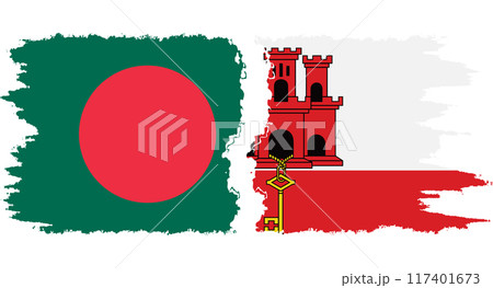 Gibraltar and Bangladesh grunge flags connection vector 117401673