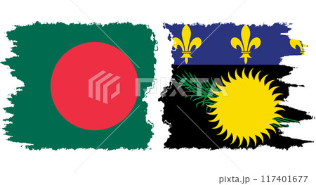 Guadeloupe and Bangladesh grunge flags connection vector 117401677
