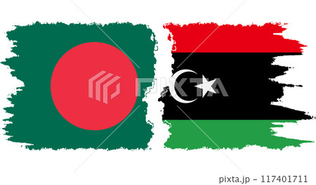 Libya and Bangladesh grunge flags connection vector 117401711