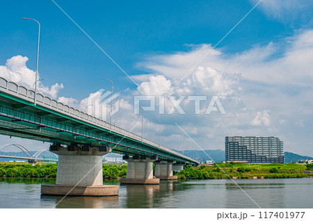 淀川に架かる道路橋　枚方大橋 117401977